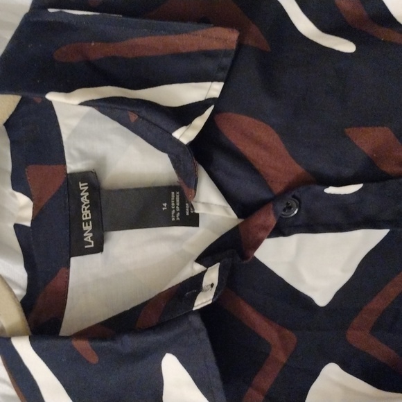 Lane Bryant Geometric Midi Dress Sz 14 button front tie belt - Picture 2 of 8